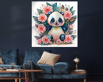 Panda heureux dans les fleurs sur xyd.studio