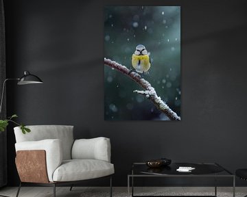 Cheerful in the freezing cold Blue Tit in the Snow by Ruben Van Dijk