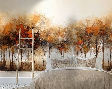 Panoramic Autumn Forest Modern Abstract Painting by Preet Lambon