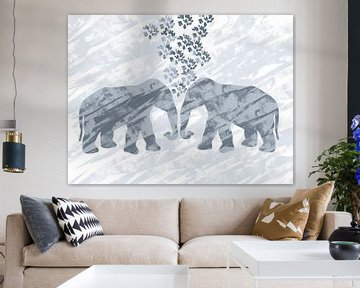 Twee verliefde olifanten tegenover elkaar van Margriet Hulsker
