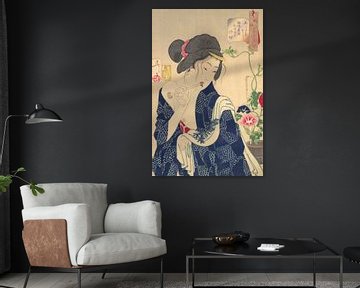 Art japonais ukiyo-e. Le réveil : Une fille de l'ère Kōka sur Dina Dankers