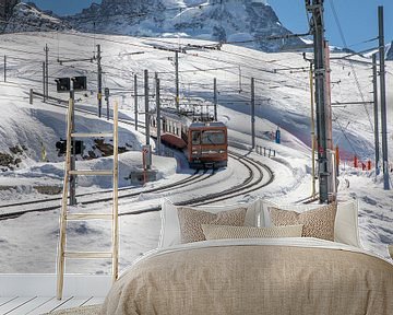 De Gornergradspoorweg die het station van Rotenboden binnenrijdt van t.ART