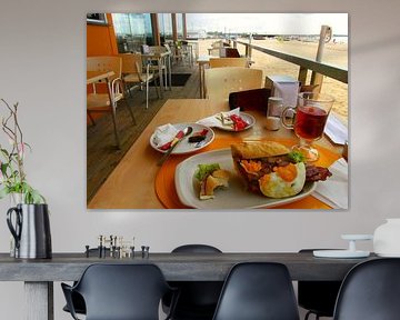 Breakfast on beach in Portugal by Monika Sobocik