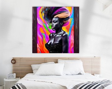 African woman in front of a colourful background by Ursula Di Chito