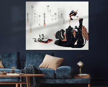 Japanische Kunst Ukiyo-e. Japanische Frau von Hokusai. Vintage Farbholzschnitt von Dina Dankers