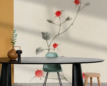 Japanese art. Small Red Blossoms on a Vine by Katsushika Hokusai. by Dina Dankers