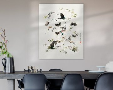 Japanse kunst. Vlinders en Motten door Katsushika Hokusai. Vintage schilderij van Dina Dankers