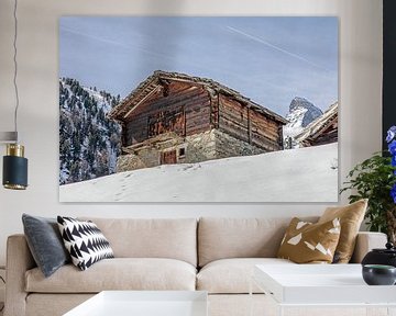 Mountain hut and Matterhorn above Zermatt (hiking trail to Z'Mutt) by t.ART