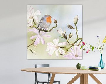 Magnolia flowers with robin by Teuni's Dreams of Reality