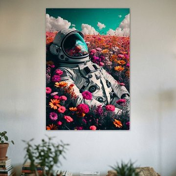 Astronaute dans un champ de fleurs sur drdigitaldesign