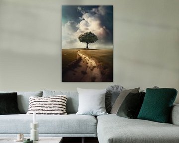 Eenzame boom in een surrealistisch landschap 5 van Digitale Schilderijen