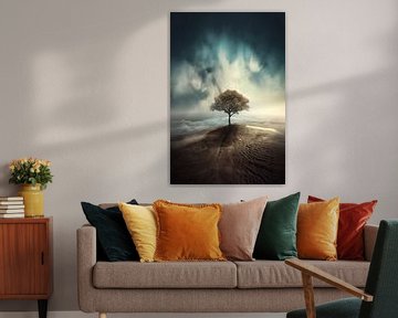 Eenzame boom in een surrealistisch landschap 2 van Digitale Schilderijen