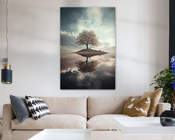 Eenzame boom in een surrealistisch landschap 7 van Digitale Schilderijen