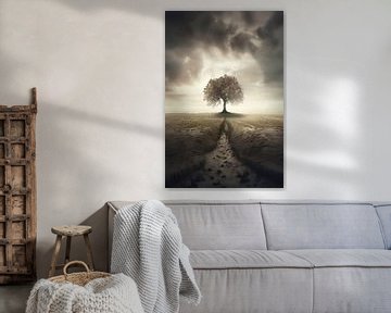 Eenzame boom in een surrealistisch landschap 10 van Digitale Schilderijen