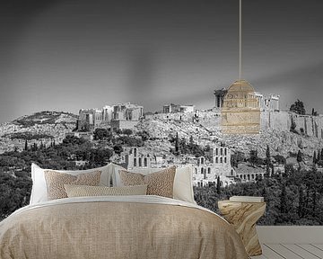 Athens Panorama with Acropolis in black and white by Manfred Voss, Black-White Photography