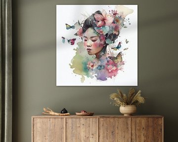 Watercolor Floral Asian Woman #6 by Chromatic Fusion Studio