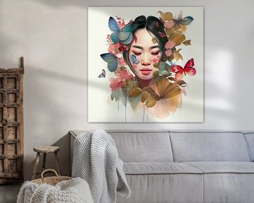 Watercolor Floral Asian Woman #9 by Chromatic Fusion Studio