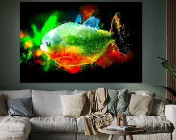 Kleurrijke piranha (schilderij, kunst)
