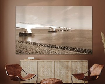 Zeelandbrug in sepia van Jose Lok