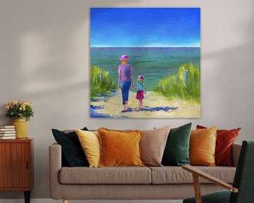 Together walking through the sand dunes painting by Karen Kaspar