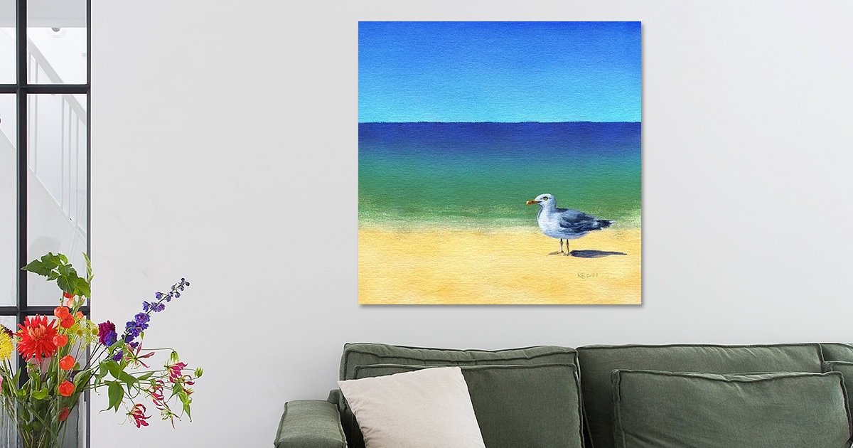 Möwe am Strand Acrylgemälde von Karen Kaspar auf ArtFrame, Leinwand, Poster und mehr | Art Heroes