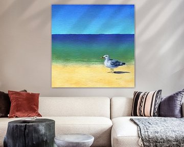 Zeemeeuw op het strand Acrylschilderij van Karen Kaspar