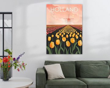Champ de tulipes hollandais avec moulin à vent sur Eduard Broekhuijsen