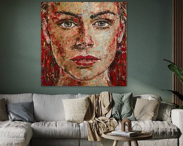 Peinture portrait femme rouge expressive sur Anja Namink - Peintures