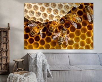 Individuele bijen op honingraad in kolonie van Maarten Zeehandelaar