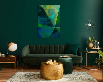 Triangular Symphony: Multicolor Metallic Abstract in Green and Blue by Dina Dankers