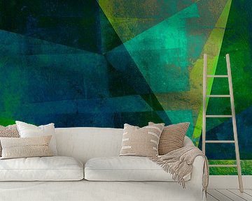 Triangular Symphony: Multicolor Metallic Abstract in Green and Blue by Dina Dankers