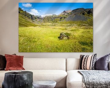 IJsland landschap bij de mulagljufur canyon met gras en mos van Sjoerd van der Wal