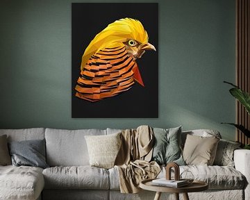 Goldener Fasan Vogelkopf in Low Poly Abstrakt von Yoga Art 15