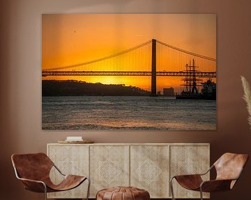 the port of Lisbon at sunset by Leo Schindzielorz