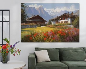 Dorpje in Tirol met bloembakken aan de huizen van Jan Bechtum