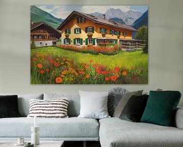 Village du Tyrol avec des bacs à fleurs sur les maisons sur Jan Bechtum