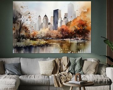 Aquarel Landschapspark in New York van Uncoloredx12