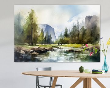 Aquarellen Landschap Yosemite National Park van NJ Midnight Studio