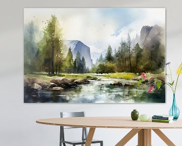 Aquarelle Paysage Yosemite National Park sur Uncoloredx12