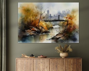 Aquarellen Landschap New York van Uncoloredx12