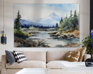 Aquarellen Landschap Alaska van Uncoloredx12