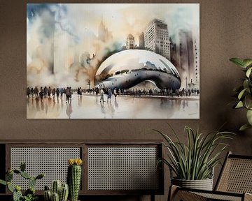 Aquarelle Landschaft Chicago Cloud Gate von Uncoloredx12