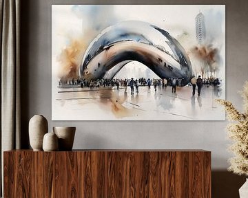 Aquarelles Paysage Chicago Cloud Gate sur Uncoloredx12