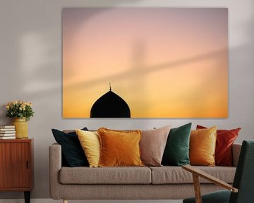 Kalan moskee zonsondergang | reisfotografie print van Kimberley Jekel