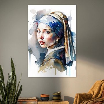 Modern "girl with a pearl earring" in watercolour by Studio Allee