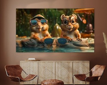 Illustration photoréaliste humoristique de deux écureuils terrestres sur Beeld Creaties Ed Steenhoek | Photographie et images artificielles