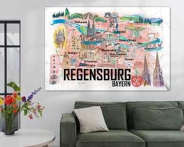 Regensburg Illustrierte Karte mit Straßen und touristischen Highlights von Markus Bleichner