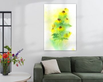 Gele Rudbeckia Aquarel Schilderij van Karen Kaspar