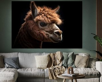 Alpaca Portret Met Donkere Achtergrond van Digitale Schilderijen