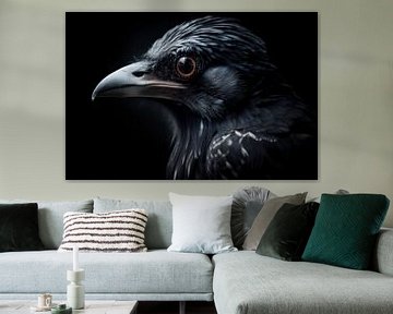 Crow Portrait With Dark Background by Digitale Schilderijen